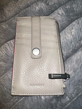 Hammitt Pebble Leather Phone Wallet Case in Light Gray with Red Trim